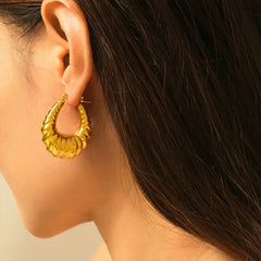 18K Gold-Plated Pleated U-Hoop Earrings