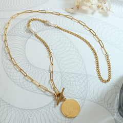 Gold-Tone Pearl-Accent Coin Long Necklace