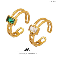 Rectangular Cubic Zirconia Twisted Open Ring