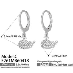 18K Gold-Plated Cubic Zirconia Whale Earrings