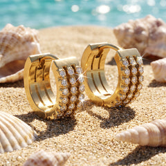 18K Gold-Plated Cubic Zirconia Three-Row Hoops
