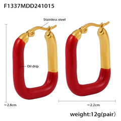 18K Gold-Plated Deep Red Enamel Earrings