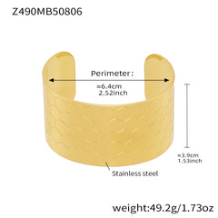 18K Gold-Plated Wide Floral Texture Cuff Bracelets