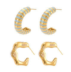 18K Gold-Plated Pearl-Accent & Enamel Hoop Earrings