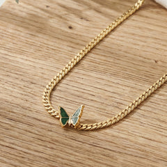 Gold-Tone Green Butterfly Pendant Chain Necklace