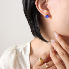 Square Color-Stone Stud Earrings