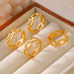 18K Gold-Plated Open Rectangle Link Ring