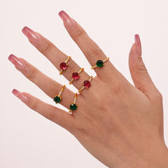 Gold-Tone Rose Pink or Green Cubic Zirconia Ring