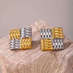 Two-Tone Sculptural Geometric Stud Earrings