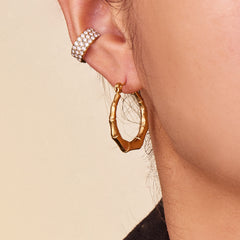 Bamboo-Style Textured Hoop Earrings