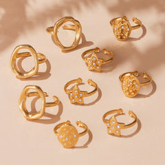 18K Gold-Plated Star and Oval Open Ring Designs