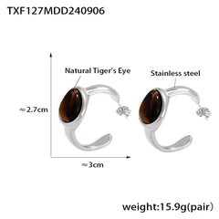Tiger Eye Open Ring and Hoop Earrings