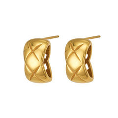 Gold-Tone Diamond Texture Hoop Earrings