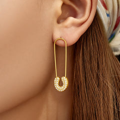 18K Gold-Plated Cubic Zirconia Safety-Pin Earrings