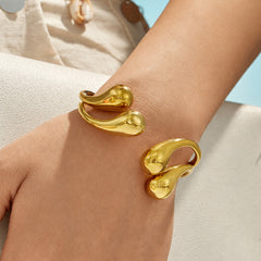 Sculptural Teardrop-End Open Cuff Bracelet