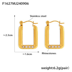 18K Gold-Plated Rectangular Sparkle Hoop Earrings