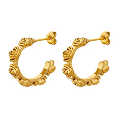 Rose-Textured Stainless Steel Hoop Earrings