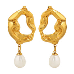 18K Gold-Plated Organic Hoop Freshwater Pearl Drop Earrings