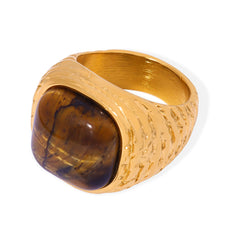 18K Gold-Plated Rose Quartz or Tiger Eye Ring