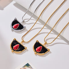 18K Gold-Plated Enamel Fan Pendant Necklace