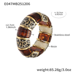 18K Gold-Plated Leopard Pattern Resin Stretch Bangle