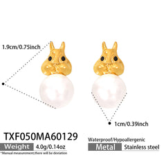 Squirrel Pearl-Look Pendant Necklace & Earrings
