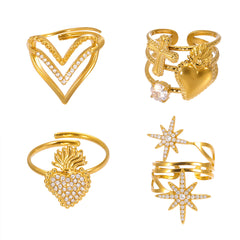 Heart or Starburst Cubic Zirconia Open Ring Designs