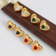 Faceted Heart Cubic Zirconia Stud Earrings