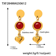 Gold-Tone Glass and Heart Drop Earrings