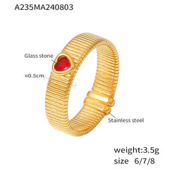 18K Gold-Plated Ribbed Heart Stone Ring
