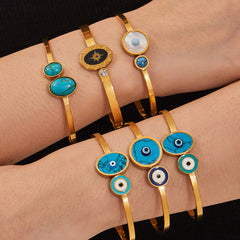 Evil Eye and Natural Stone Open Bangle Collection