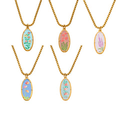 18K Gold-Plated Floral Enamel Pendant Necklace