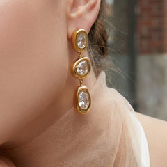 18K Gold-Plated Cubic Zirconia Triple Drop Earrings