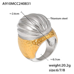 18K Gold-Plated Ridged Oval Statement Ring