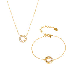 Cubic Zirconia Double Circle Necklace or Bracelet