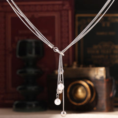 Silver-Tone Pearl-Look Sliding Lariat Necklace