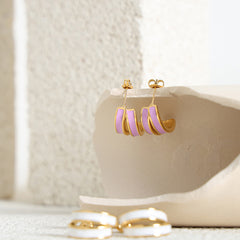 Double-Curve Enamel Stud Earrings