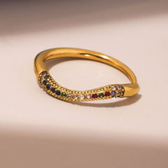 18K Gold-Plated Color Cubic Zirconia Band Ring