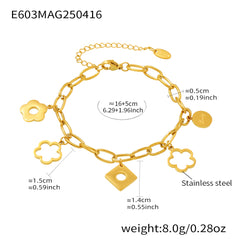 Flower and Geometric Charm Bracelet