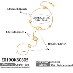 Cat-Eye-Look Ring Chain Hand Bracelet