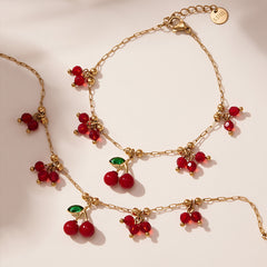 18K Gold-Plated Cherry Charm Necklace or Bracelet
