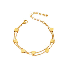 Layered Heart Charm Stainless Steel Bracelet