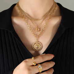 18K Gold-Plated Lion Coin Layered Necklace