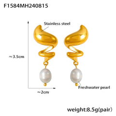 18K Gold-Plated Spiral Freshwater Pearl Earrings