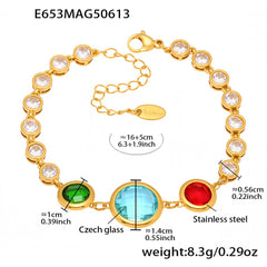 Gold-Tone Colored Glass Link Bracelet