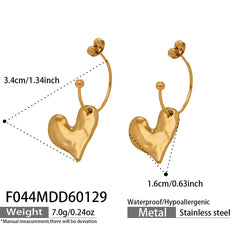 Matte Heart Charm Open-Hoop Earrings