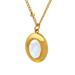 Oval Shell-Inlay Pendant Necklace