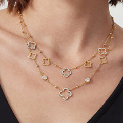 18K Gold-Plated Clover Cubic Zirconia Y-Lariat Necklace