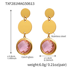 Gold-Tone Round Glass Triple Drop Earrings