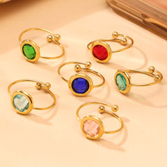 Gold-Tone Round Glass Open Ring